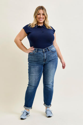 Judy Blue Basic Mid Rise Cuffed Slim Denim Jeans 82428