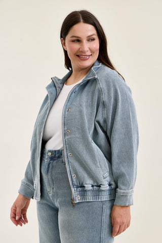 Judy Blue Knit Indigo Marty Bomber Jacket 7888
