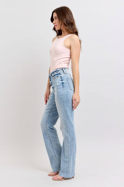 Judy Blue Mid Rise Light Wash Dad Denim Jeans 88926-Jeans-Sunshine and Wine Boutique