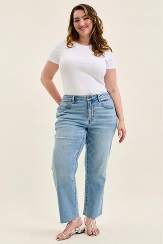 Judy Blue Mid Rise Bandana Loop Ankle Straight Denim Jeans 881120