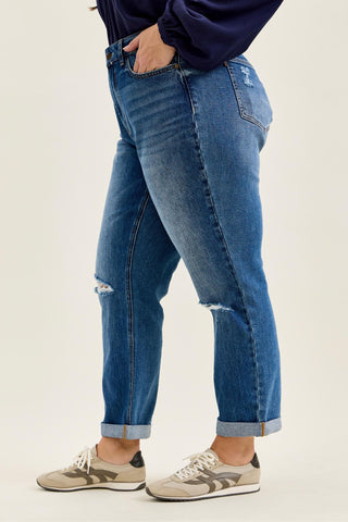 Judy Blue High Waist Rigid Magic Billie Cuffed Boyfriend Denim Jeans 881189