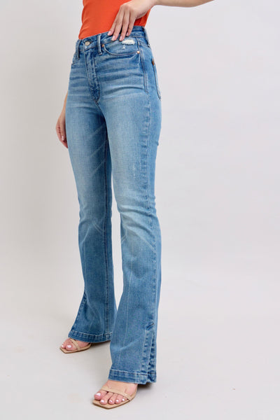 Judy Blue High Waist Tummy Control Vintage Wash Side Slit Slim Bootcut Denim Jeans 88930-Jeans-Sunshine and Wine Boutique