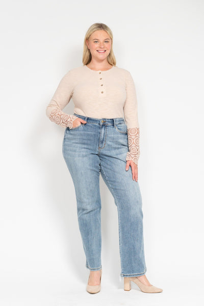 Judy Blue Mid Rise Yoke Cell Phone Pocket “Dad” Denim 82540-Jeans-Sunshine and Wine Boutique