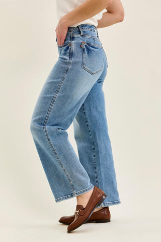 Judy Blue Mid Rise Tummy Control Vintage Wash Straight Denim Jeans 88943 - Petite