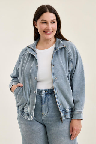 Judy Blue Knit Indigo Marty Bomber Jacket 7888