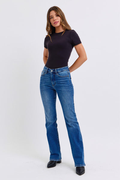 Judy Blue Mid Rise Thermal Bootcut Denim Jeans 82621-Jeans-Sunshine and Wine Boutique