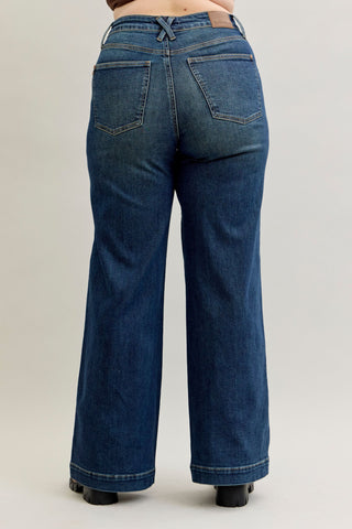 Judy Blue High Waist Front Welt Pockets Retro Wide Leg Denim Jeans 881023