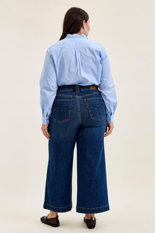Judy Blue High Waist Tummy Control Deep Indigo Claudia Ankle Wide Leg Denim Jeans 881187