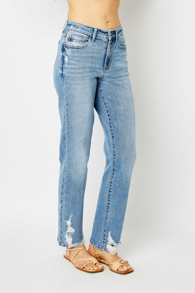 Judy Blue High Waist Heavy Destroy Straight Denim Jeans 82470-Jeans-Sunshine and Wine Boutique