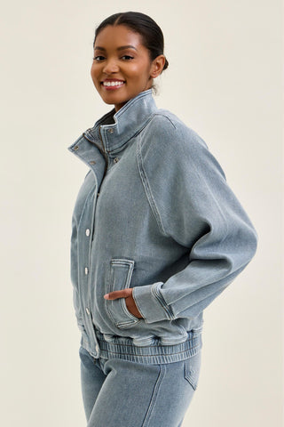 Judy Blue Knit Indigo Marty Bomber Jacket 7888