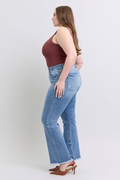 Judy Blue High Waist Fray Hem Bootcut Denim Jeans 82486-Jeans-Sunshine and Wine Boutique