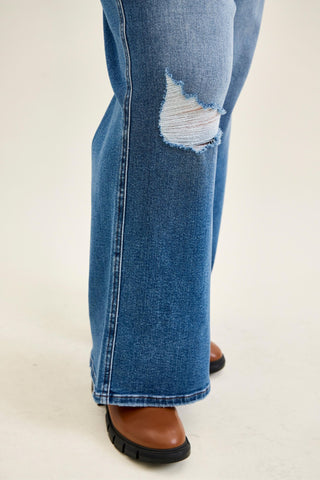Judy Blue High Waist Tummy Control Leopard Waistband Lux Retro Wide Leg Denim Jeans 881192