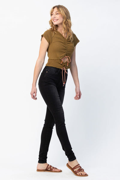 Judy Blue High Waist Un-cuffed Black Tall Skinny Denim Jeans 88450-Jeans-Sunshine and Wine Boutique