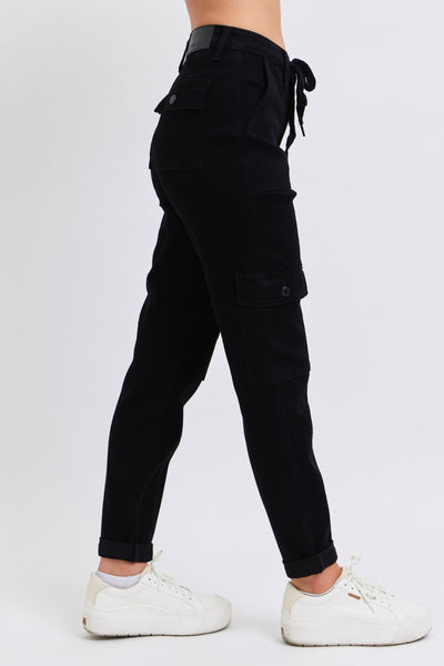 Judy Blue High Waist Cargo Cuff Black Jogger Denim 88910-Jeans-Sunshine and Wine Boutique