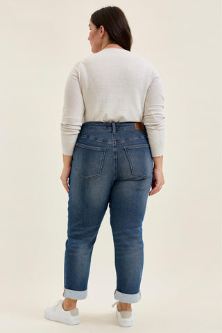 Judy Blue Mid Rise Billie Knit Indigo Boyfriend Denim Jeans 881126