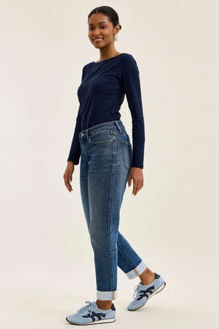 Judy Blue Mid Rise Billie Knit Indigo Boyfriend Denim Jeans 881126