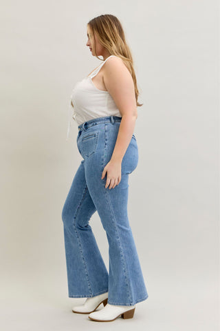 Judy Blue High Waist Front Patch & Welt Pockets Flare Denim Jeans 881055