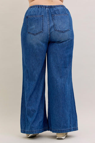 Judy Blue High Waist Featherweight Elastic Waistband Drawstring Palazzo Denim Jeans 881047