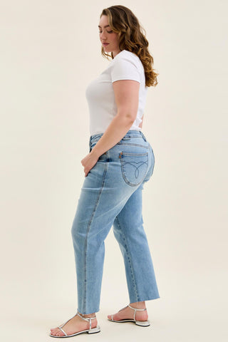 Judy Blue Mid Rise Bandana Loop Ankle Straight Denim Jeans 881120