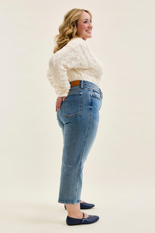 Judy Blue High Waist Tummy Control Peggy Ankle Straight Denim Jeans 881166 - Petite