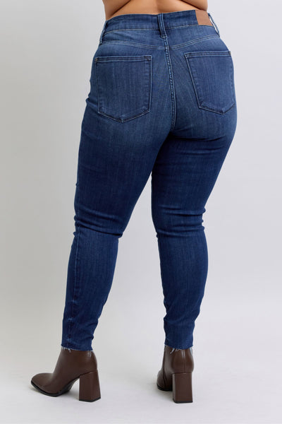 Judy Blue Mid Rise Raw Hem Skinny Denim Jeans 82628-Jeans-Sunshine and Wine Boutique