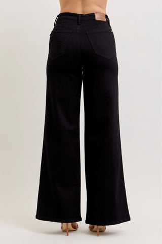 Judy Blue High Waist Black Front Yoke Retro Wide Leg Denim Jeans 881074