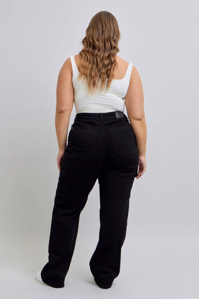 Judy Blue High Waist Cargo Wide Leg Black Denim Jeans 88886-Jeans-Sunshine and Wine Boutique