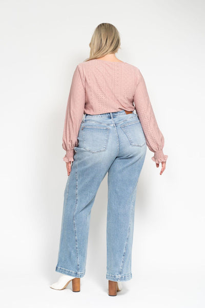 Judy Blue High Waist Side Seam Insert Detail Retro Wide Leg Denim 88766-Jeans-Sunshine and Wine Boutique