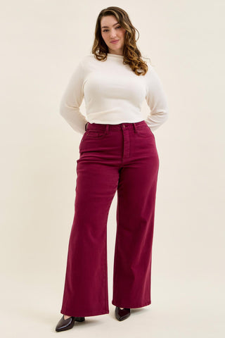 Judy Blue High Waist Tummy Control Boysenberry Retro Wide Leg Denim Jeans 881168