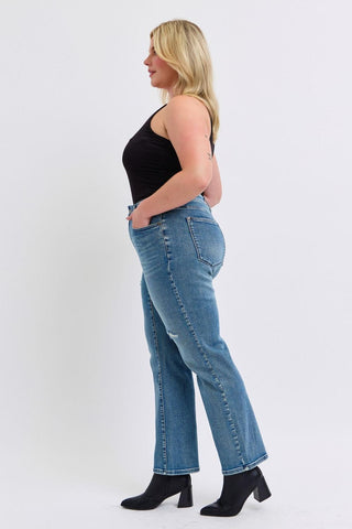 Judy Blue Mid Rise Contrast Wash Destroyed Dad Denim Jeans 88859