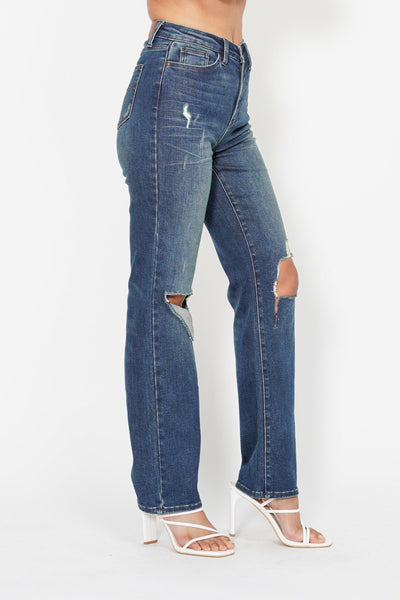 Judy Blue High Waist Knee Ripped Dad Denim 88680-Jeans-Sunshine and Wine Boutique