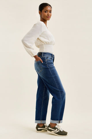 Judy Blue Mid Rise Billie Indigo Boyfriend Denim Jeans 82744