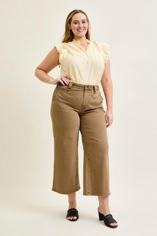 Judy Blue High Waist Golden Brown Ankle Wide Leg Denim Jeans 881095