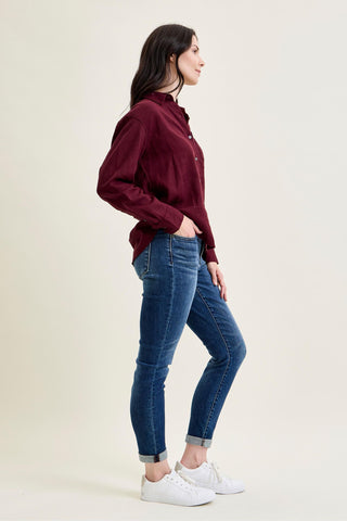 Judy Blue Basic Mid Rise Cuffed Slim Denim Jeans 82428