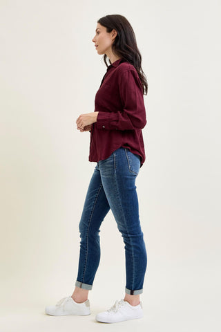 Judy Blue Basic Mid Rise Cuffed Slim Denim Jeans 82428