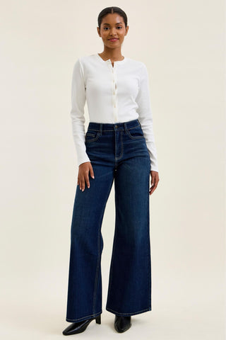 Judy Blue High Waist Lux Dark Twighlight Retro Wide Leg Denim Jeans 82748