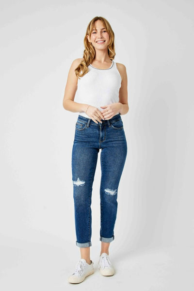 Judy Blue Mid Rise Destroy Slim Denim 82607-Jeans-Sunshine and Wine Boutique