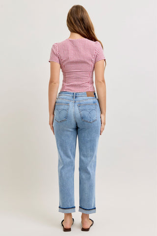 Judy Blue Mid Rise Destroyed Cuffed Boyfriend Denim Jeans 82688