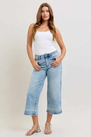 Judy Blue Mid Rise Wide Leg Crop Denim Jeans 881106