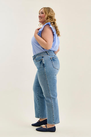 Judy Blue Mid Rise Tummy Control Vintage Wash Straight Denim Jeans 88943 - Petite