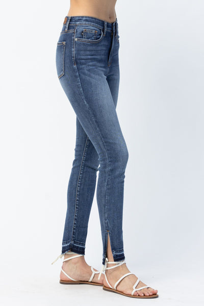 Judy Blue High Waist Released Hem & Side Slit Skinny Denim 82422-Jeans-Sunshine and Wine Boutique