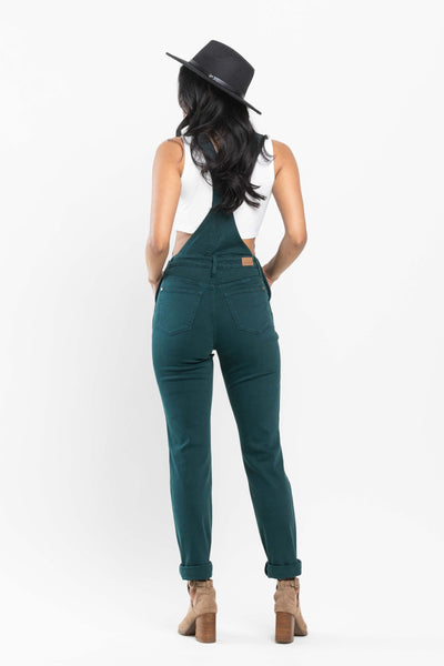 Judy Blue High Waist Garment Dyed Teal Double Cuff Boyfriend Overall Denim 88789-Jeans-Sunshine and Wine Boutique