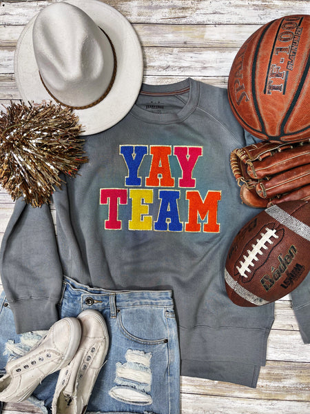 Texas True Threads "Yay Team" Chenille Applique Sweatshirt - Exclusive-Sweaters-Sunshine and Wine Boutique