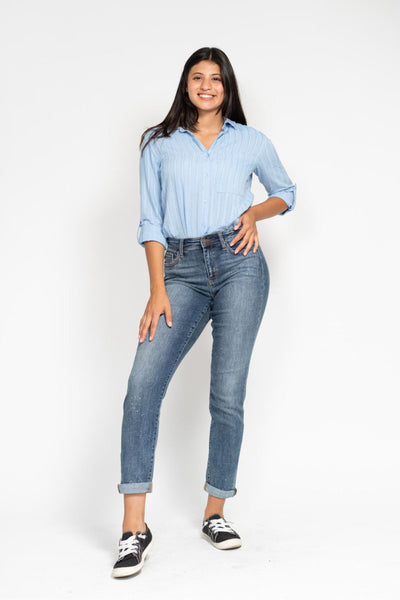 Judy Blue High Waist Bleach Splash Boyfriend Denim 82346-Jeans-Sunshine and Wine Boutique