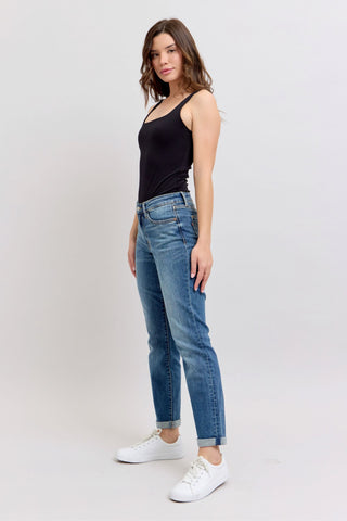 Judy Blue Mid Rise Vintage Wash Boyfriend Denim Jeans 82662