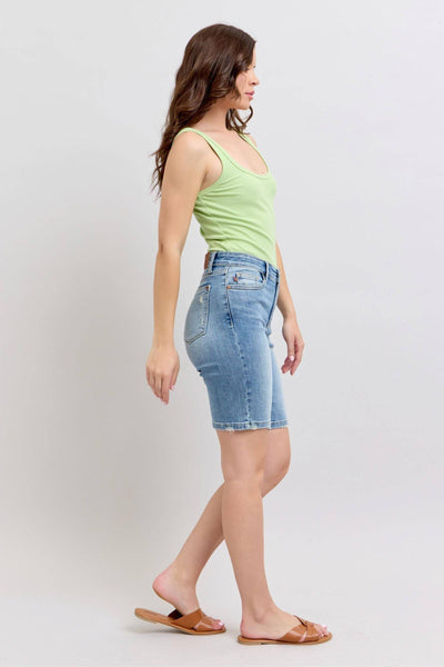 Judy Blue High Waist Vintage Wash Bermuda Denim Short 152101-Shorts-Sunshine and Wine Boutique