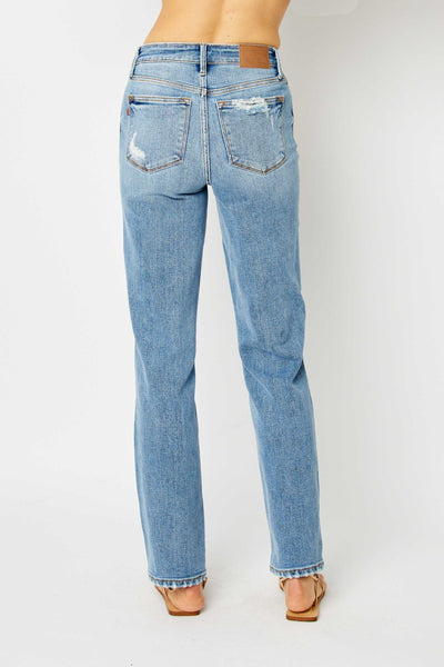 Judy Blue High Waist Heavy Destroy Straight Denim Jeans 82470-Jeans-Sunshine and Wine Boutique