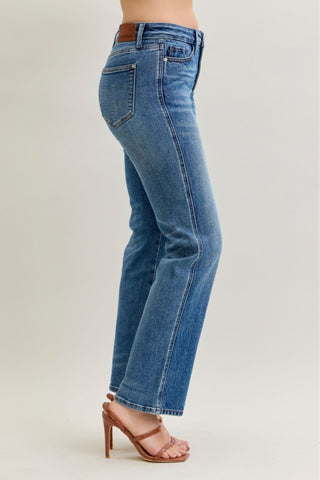 Judy Blue Mid Rise Rigid Magic Button Fly Slim Straight Denim Jeans 881011