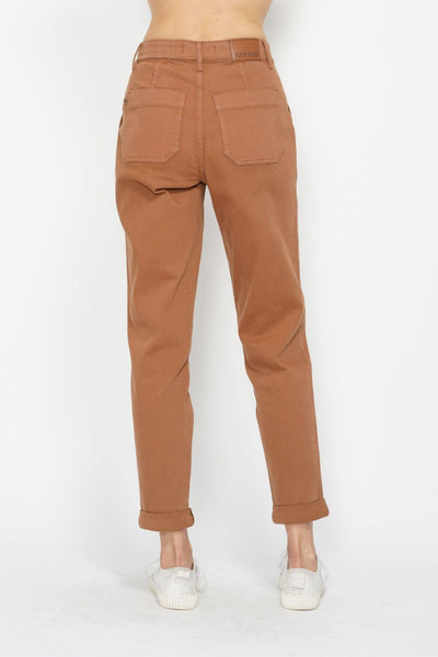 Judy Blue High Waist Garment Dyed Camel Double Cuff Jogger Denim 88857-Jeans-Sunshine and Wine Boutique