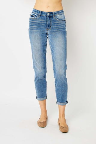 Judy Blue Mid Rise Cuffed Slim Denim 82441-Jeans-Sunshine and Wine Boutique